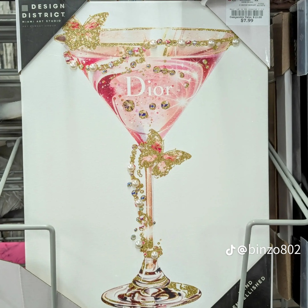 ISO Dior Pink and Gold Butterfly Martini Art